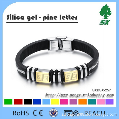 Luxury and Promotional Gifts Logo Printed Customized Stainless Steel Bracelet/Silicone and stainless steel Bangle